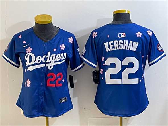 Women%27s Los Angeles Dodgers #22 Clayton Kershaw Royal 2025 Tokyo Series Limited Stitched Jersey